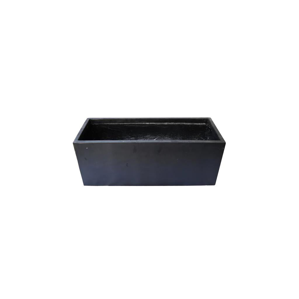 Black rectangular fiber cement planter box on white background